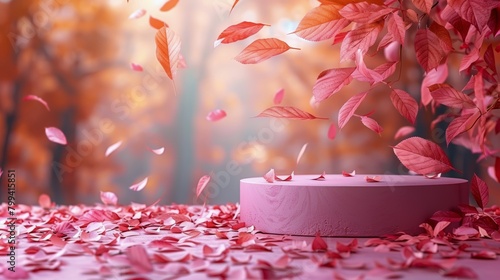 Pink Box on Table Surrounded by Leaves