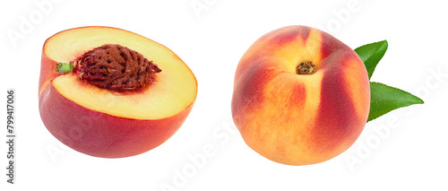 Ripe peach fruit half isolated on white background