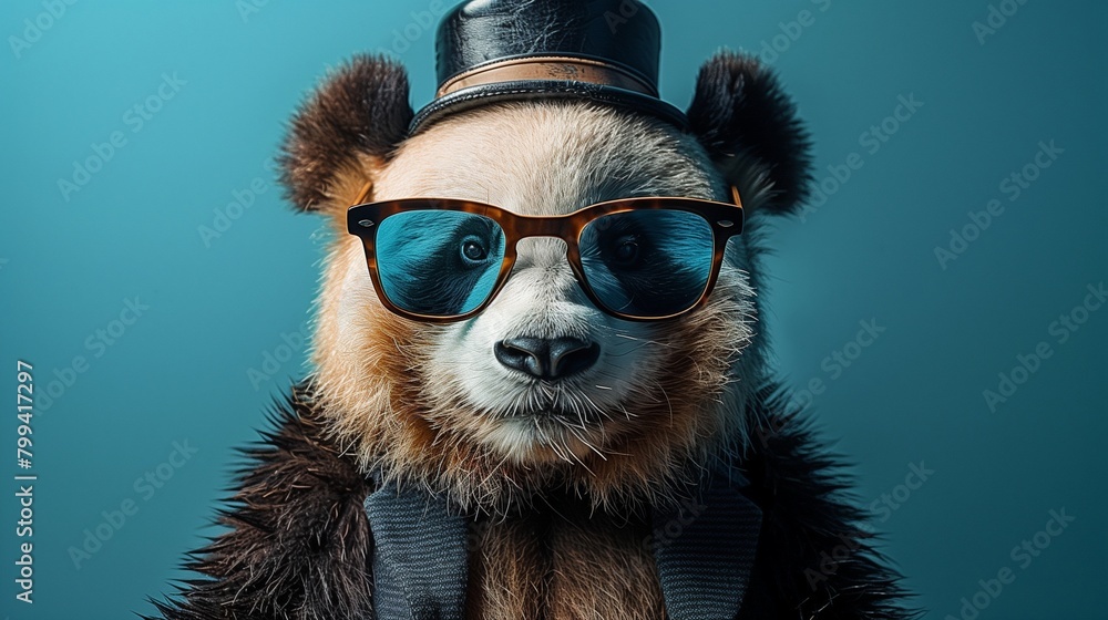 Charming Panda Wearing Sunglasses and Top Hat, Space for Text Insertion