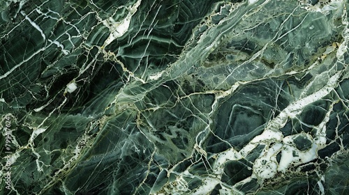 A close-up view of a green marble surface, showcasing a mix of dark and light green tones with intricate white veining