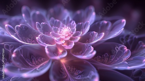  A close-up of a purple flower with ample light radiating from its core