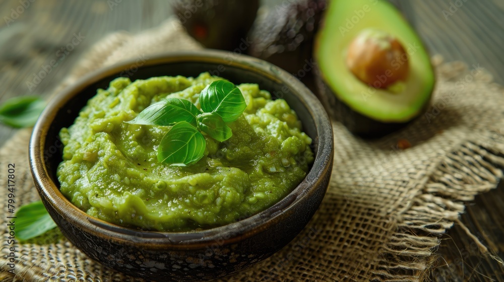 avocado and mashed avocado puree. selective focus avocado and mashed avocado puree. selective focus