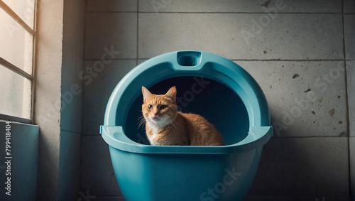 Cute cat in the litter box