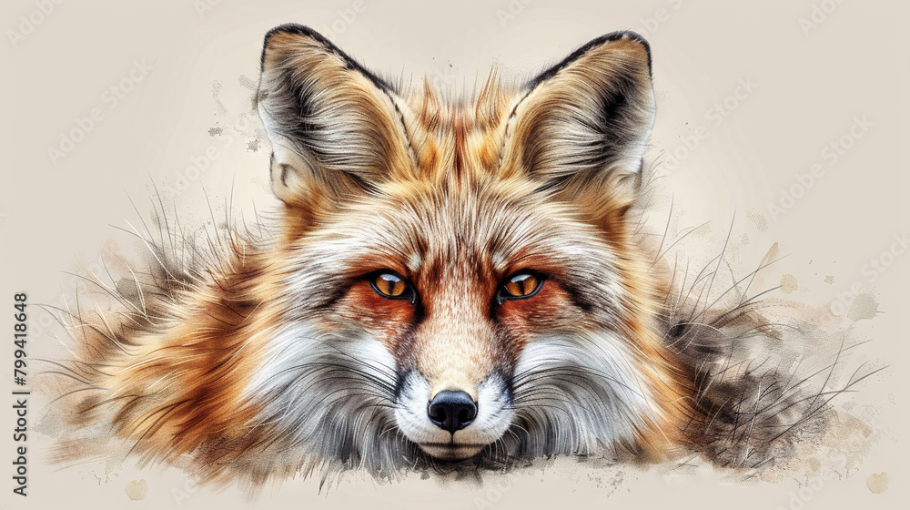 Close-up of a fox with orange eyes and black and white nose Close-up of a fox with orange eyes and black and white nose