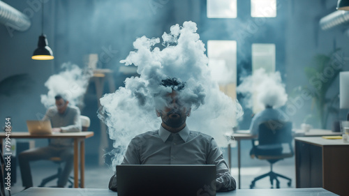 Managing office stress: A smoky head represents an employee's battle with overwork-induced burnout