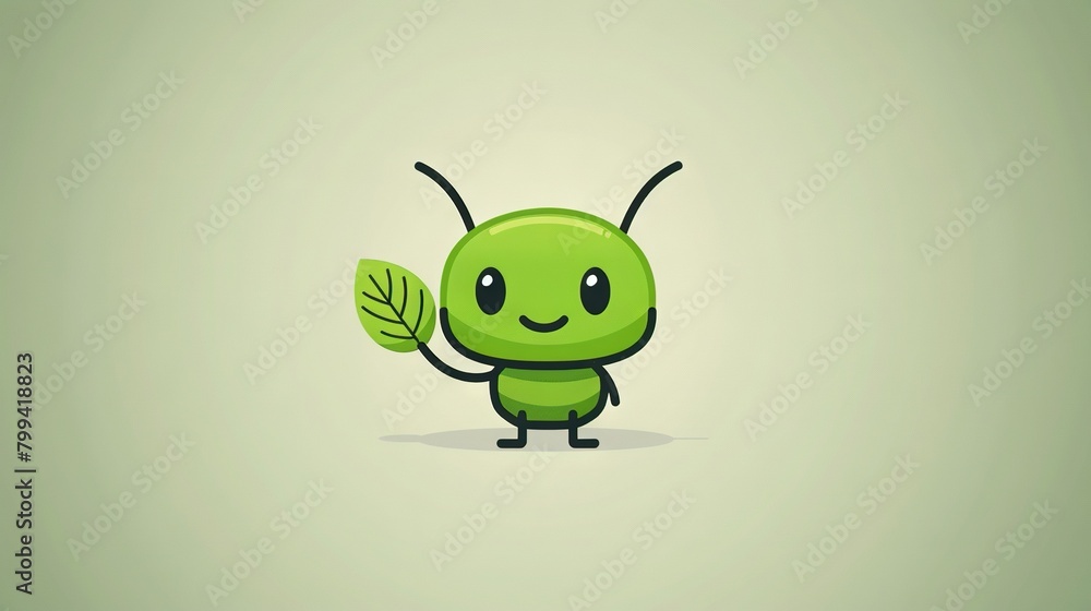 A green bug holding a leaf in one hand and another green leaf in the other A green bug holding a leaf in one hand and another green leaf in the other