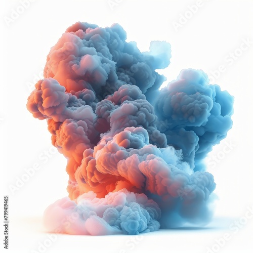Blue and Red Cloud of Smoke on White Background
