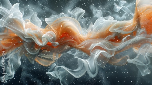  An orange and white object hovering in mid-air, emitting smoke from its upper portion photo