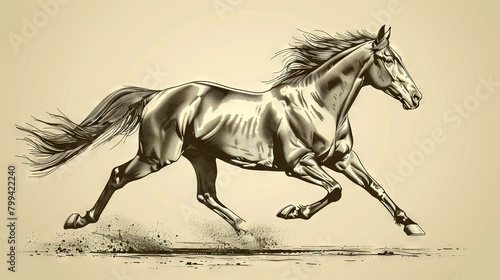   A monochrome depiction of a prancing steed against a pale canvas, adorned by a cloud of debris in the foreground photo