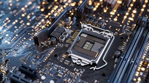 AI Revolution CloseUp of CuttingEdge Motherboard Chipsets Amidst Digital Data Streams SEO Technology Concept