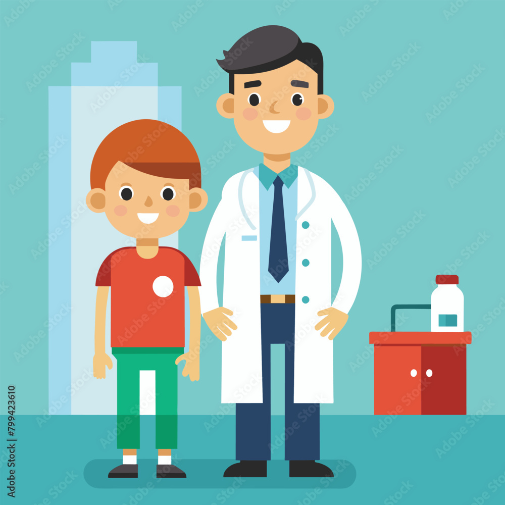 A boy in the doctors office. Flat vector illustration A boy in the doctors office. Flat vector illustration