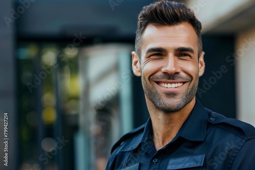 Detective Mike: A Smiling Male Detective in Front of the Police Station photo