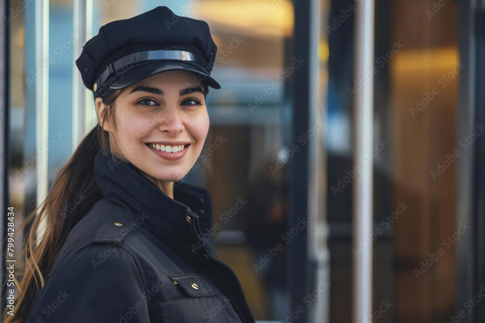 Guarding with a Smile: Female Security Officer on Duty Guarding with a Smile: Female Security Officer on Duty