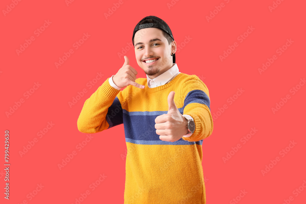 Cool young man showing Cool young man showing