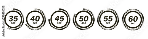 Clock symbols, stopwatch signs, Timer icons.