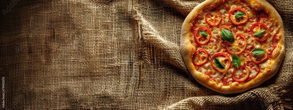 pizza on a burlap background. selective focus