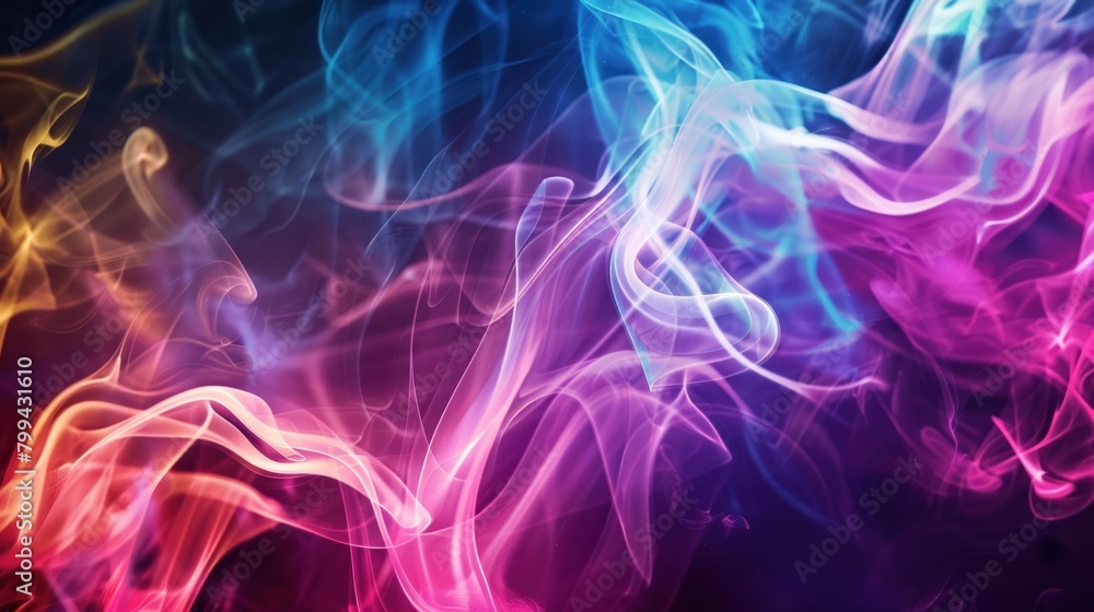 Abstract colorful smoke in blue and pink colors on black background