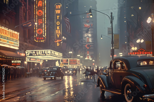 Streets and Urban Spaces of a Major City in the 1920s, 1930s, and 1940s.  city landscape,vector,  vintage, poster,  retro, old design 