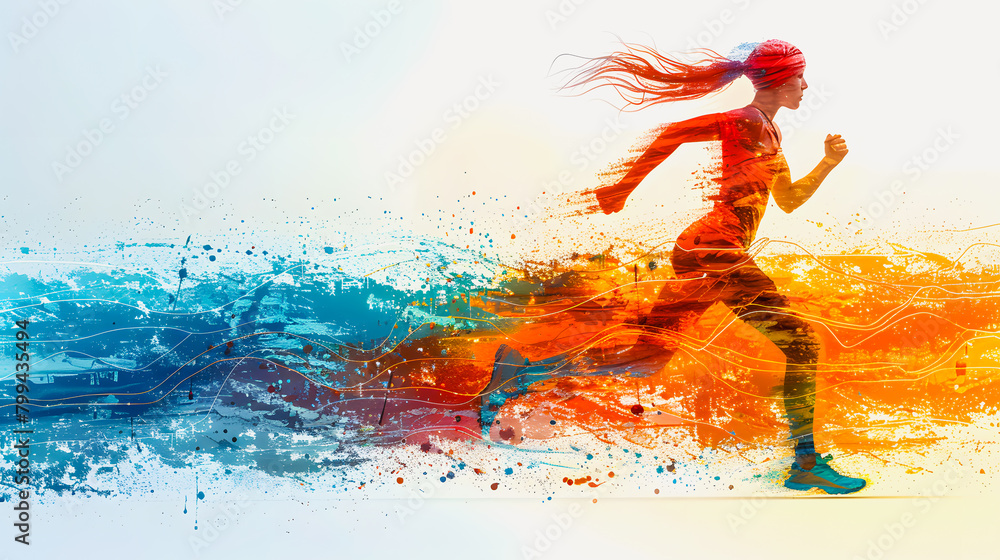 Naklejka premium Athletics athlete running. Athlete's race. Colorful illustration. Silhouette of a woman running athlete. Olympic discipline