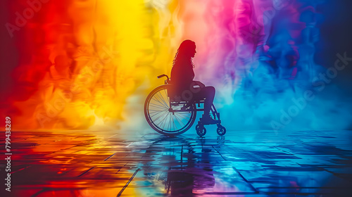 Silhouette of a disabled woman in a wheelchair practicing sports. Colored illustration of a person in a wheelchair. Paralympic games Paris 2024.