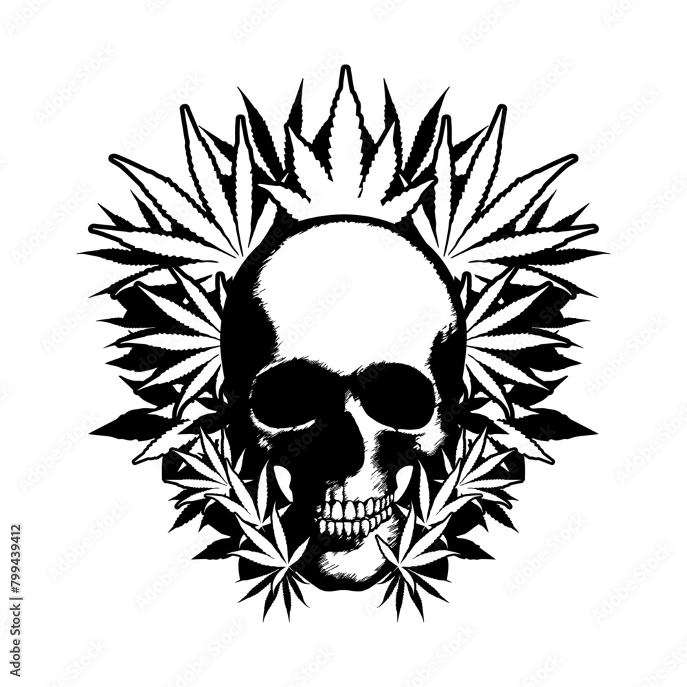 Fototapeta premium Skull with cannabis leaf