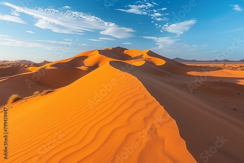 Majestic sand dunes under a blue sky with clouds