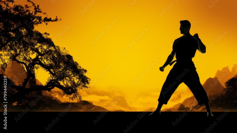 karateka or judoka athlete wears a white kimono to practice karate or judo. Copy space, neutral background karateka or judoka athlete wears a white kimono to practice karate or judo. Copy space, neutral background