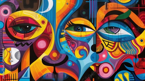 Colorful graffiti art with abstract shapes and urban influences