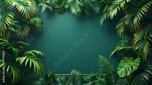 The flyer template includes a modern illustration of hanging palm leaves  foliage  and exotic jungle trees with a place for text. A nice and colorful modern illustration for advertising an event in