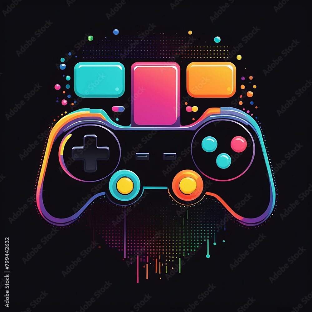 closeup of a video game controller against a colorful background
