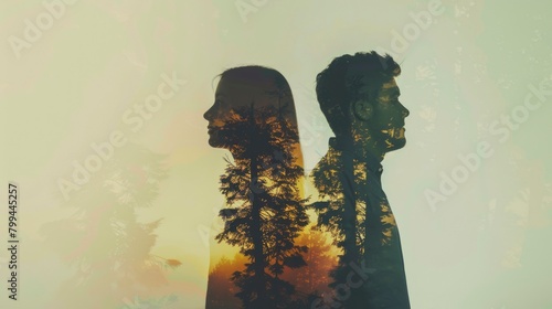 Couple silhoutte blending with nature