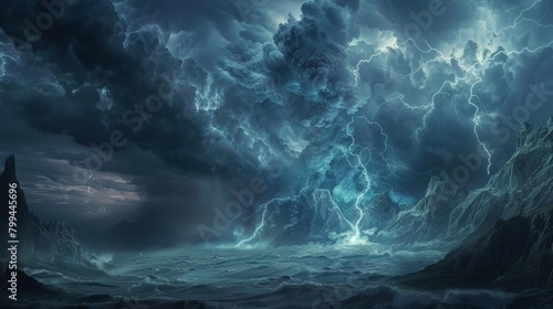 Storm approaching rocky ocean cliff
