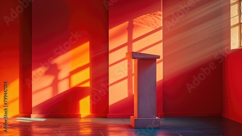 Vibrant Red Lectern A Striking Presence on a Modern Stage photo