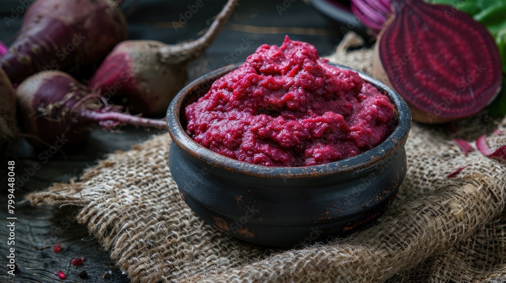 beetroot puree. selective focus beetroot puree. selective focus