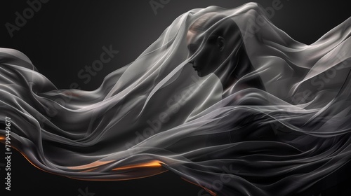 A woman is covered in a flowing veil of fabric, AI
