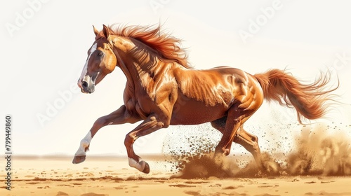 Running horse. Galloping  cantering strong stallion. Wild mustang with mane. Horse in motion  movement. Isolated on white background  flat modern illustration.