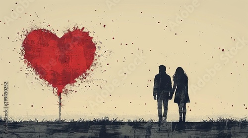 An older widower grieving for his departed husband and lover, a couple who have got a lost girl valentine left behind. The concept of romance breakup and departed love. Modern illustration of a man photo