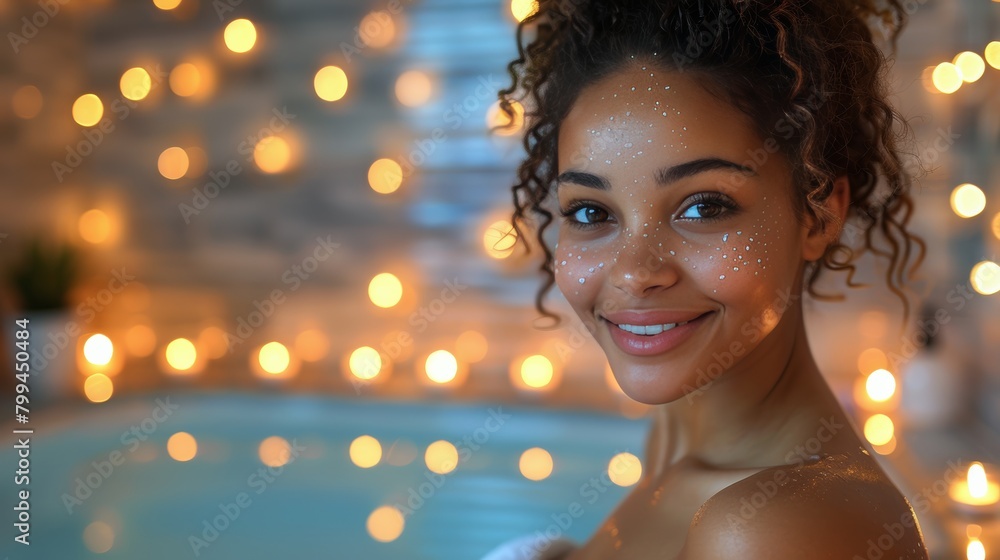 Woman Relaxing in Hot Tub With Candles Woman Relaxing in Hot Tub With Candles