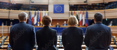 European Union Politics and Conference with EU Flag, International Diplomacy photo