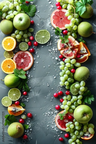 A group of fruit arranged in a pattern on the table  AI