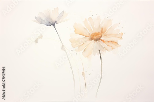 Two flowers are painted on a white background