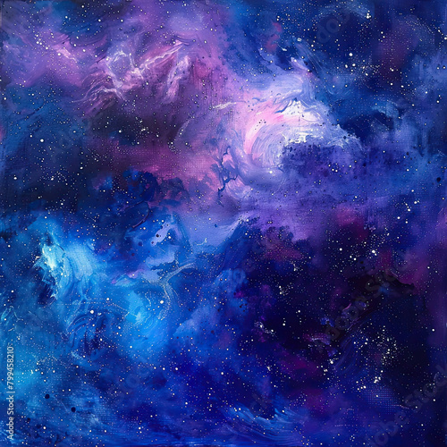 Fototapeta Naklejka Na Ścianę i Meble -  Blue Violet Nebula Watercolor Cosmos