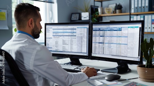 Efficient Healthcare Administration Medical Billing Specialist Processing Insurance Claims on Dual Monitors