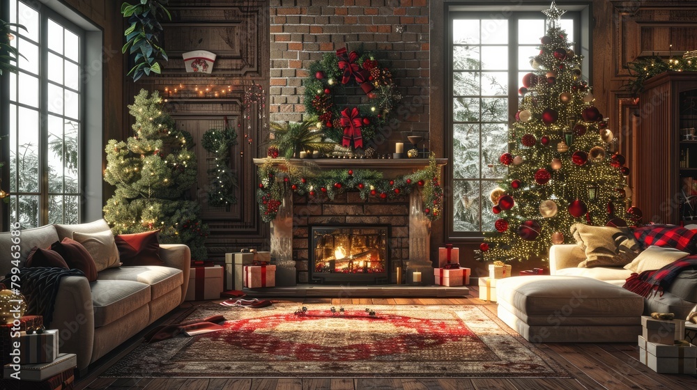 Relax in Festive Holiday Tranquility A D Rendering of a Leisurely Indoor Scene