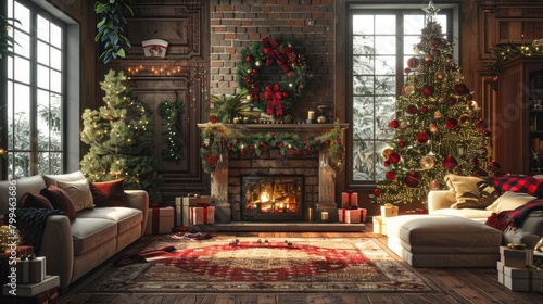 Relax in Festive Holiday Tranquility A D Rendering of a Leisurely Indoor Scene © Sittichok