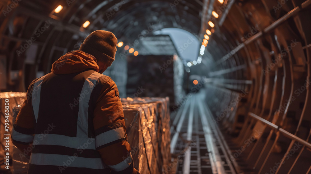 Close-up of a cargo airport worker securing pallets of goods inside a massive cargo plane, the intricate loading process showcasing the precision and efficiency of logistics operat