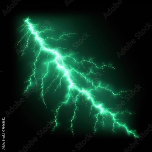 Mint green lightning, isolated on a black background vector illustration glowing mint green electric flash thunder lighting blank empty pattern with copy space © GalleryGlider