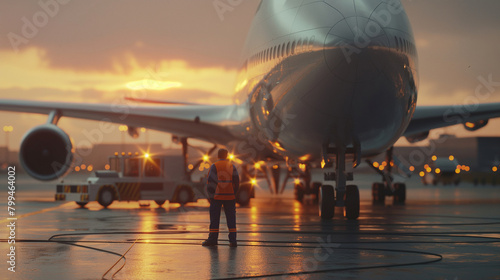 A close-up of a cargo plane taxiing on the runway as cargo airport workers stand by to supervise the loading process, the smooth operation reflecting the expertise and professional