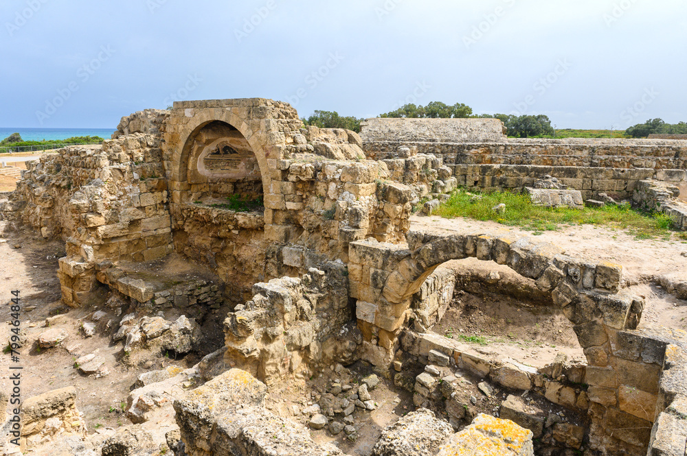 Ruins of ancient theater in town Salamis, Northern Cypruson in Salamis,Turkish Republic.9