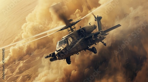 Generate a visually dynamic prompt depicting combat helicopter